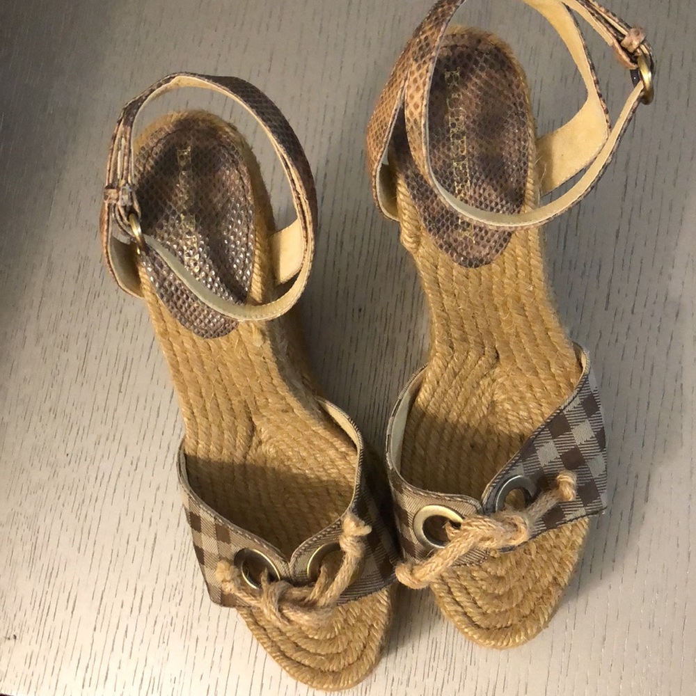 BURBERRY Plaid Espadrille Wedge Sandals Size 7 - Picture 2 of 16